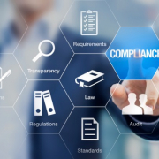 Computer image of a person pointing at an overlay that reads Compliance